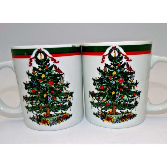 Topco Other - Vintage Topco Ribbons & Tree Christmas Tree Set 2 Coffee Mug Cocoa Mug Treat Mug